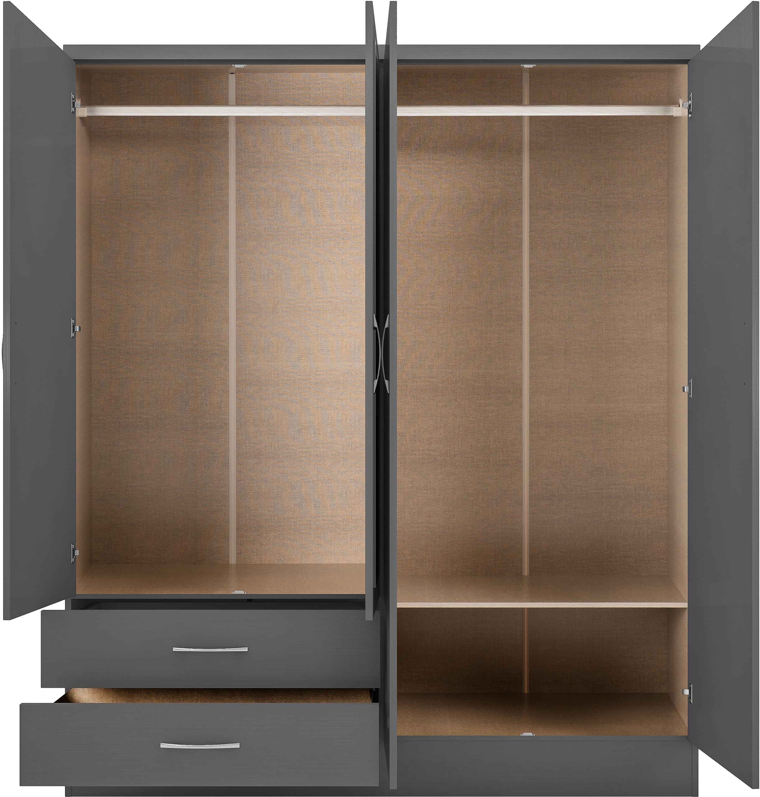 Seconique Nevada 4 Door 2 Drawer Mirrored Wardrobe in 3D Effect Grey