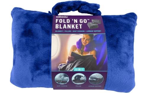 Cabeau Fold ‘n Go Travel and Throw Blanket Plus Compact Case - for Home and Travel - Doubles as Lumbar Pillow and Neck Support Pillow - French Microfiber Comfort