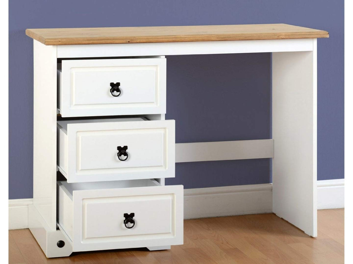 Seconique Corona 3 Drawer Dressing Table in White/Distressed Waxed Pine