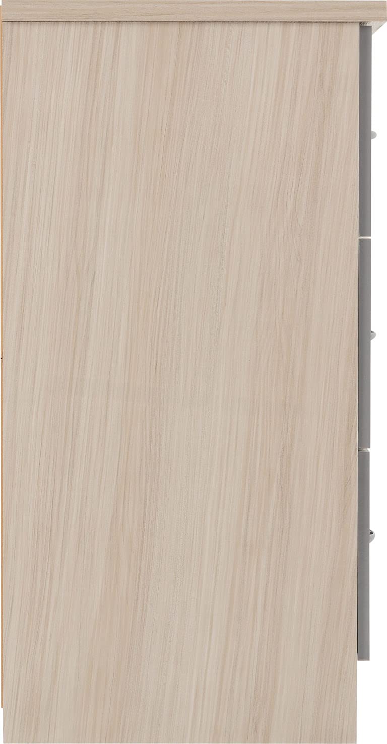 A T Seconique Nevada 6 Drawer Wide Chest in Grey Gloss/Light Oak Effect Veneer