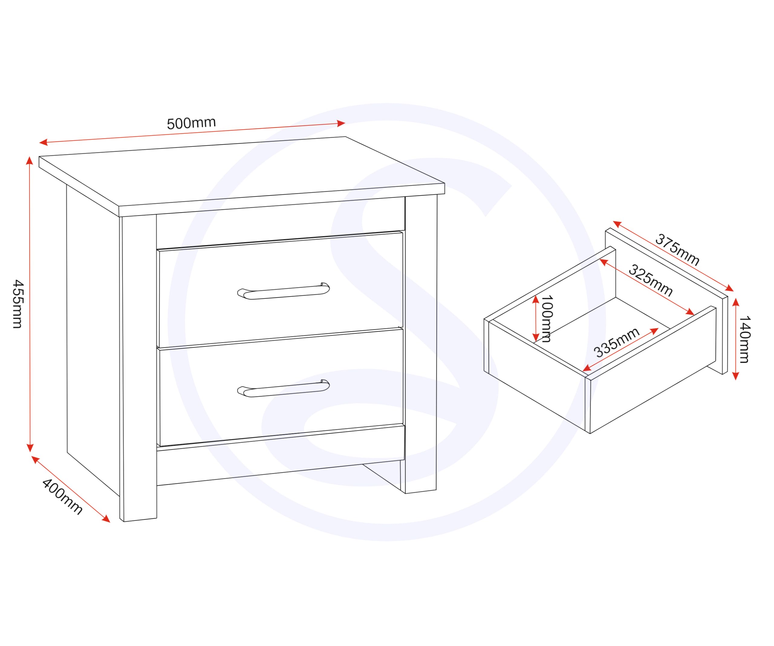 Seconique 2 Drawer Bedside, Engineered Wood