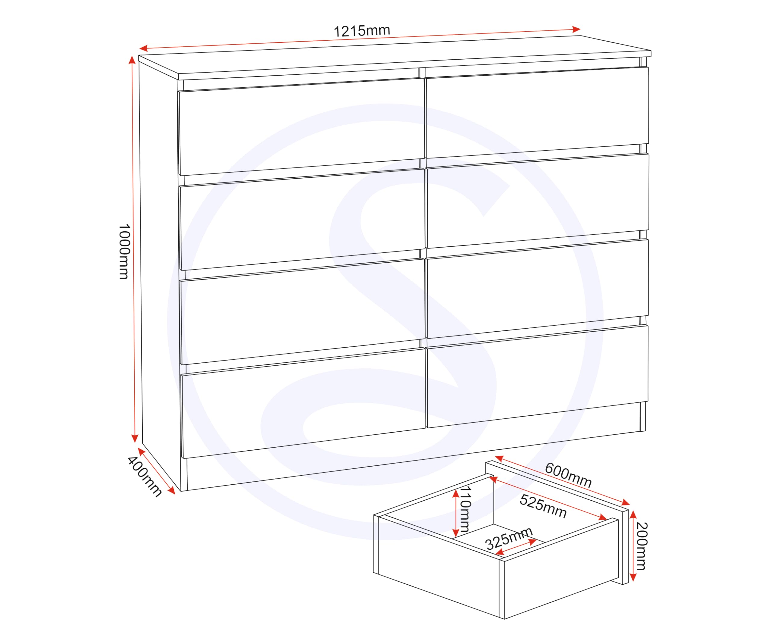 Seconique Malvern 8 Drawer Chest in Grey