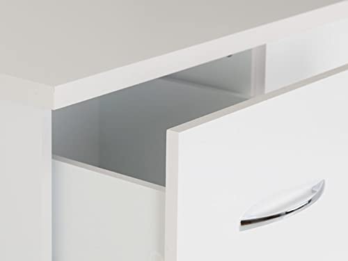 A T Seconique Nevada 5 Drawer 1 Door Low Wardrobe with Hanging Rail and Metal Handles in White Gloss