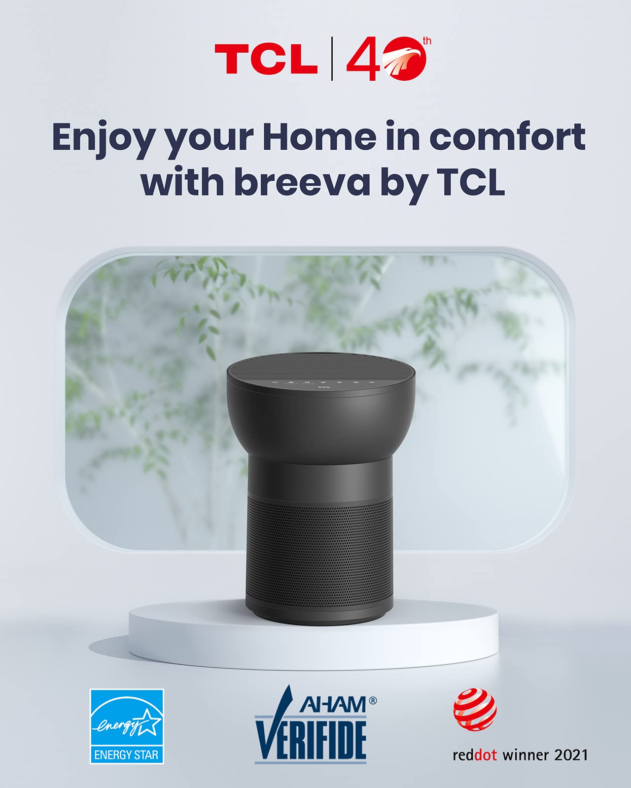 TCL Breeva Smart Air Purifier, True HEPA (H13), Removes 99.97% of Dust/Bacteria/Odors & More, App & Voice Control, Auto Shield, Quiet, White