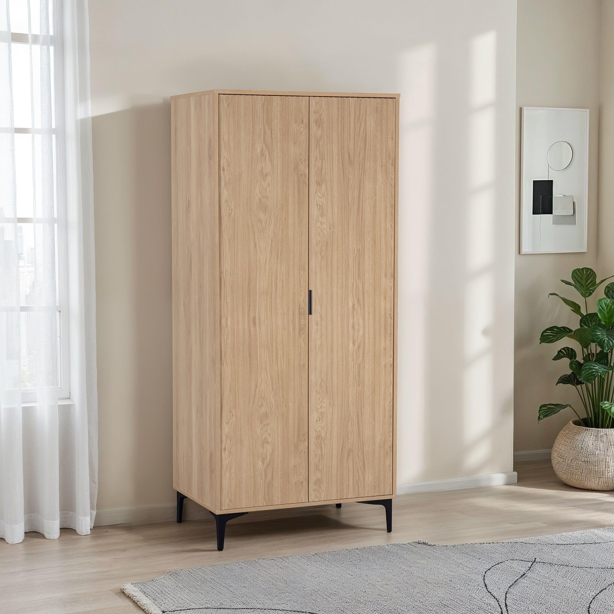 Furniture 321 Miami 2 Door Wardrobe Slim Modern Clothes Storage Cabinet Unit