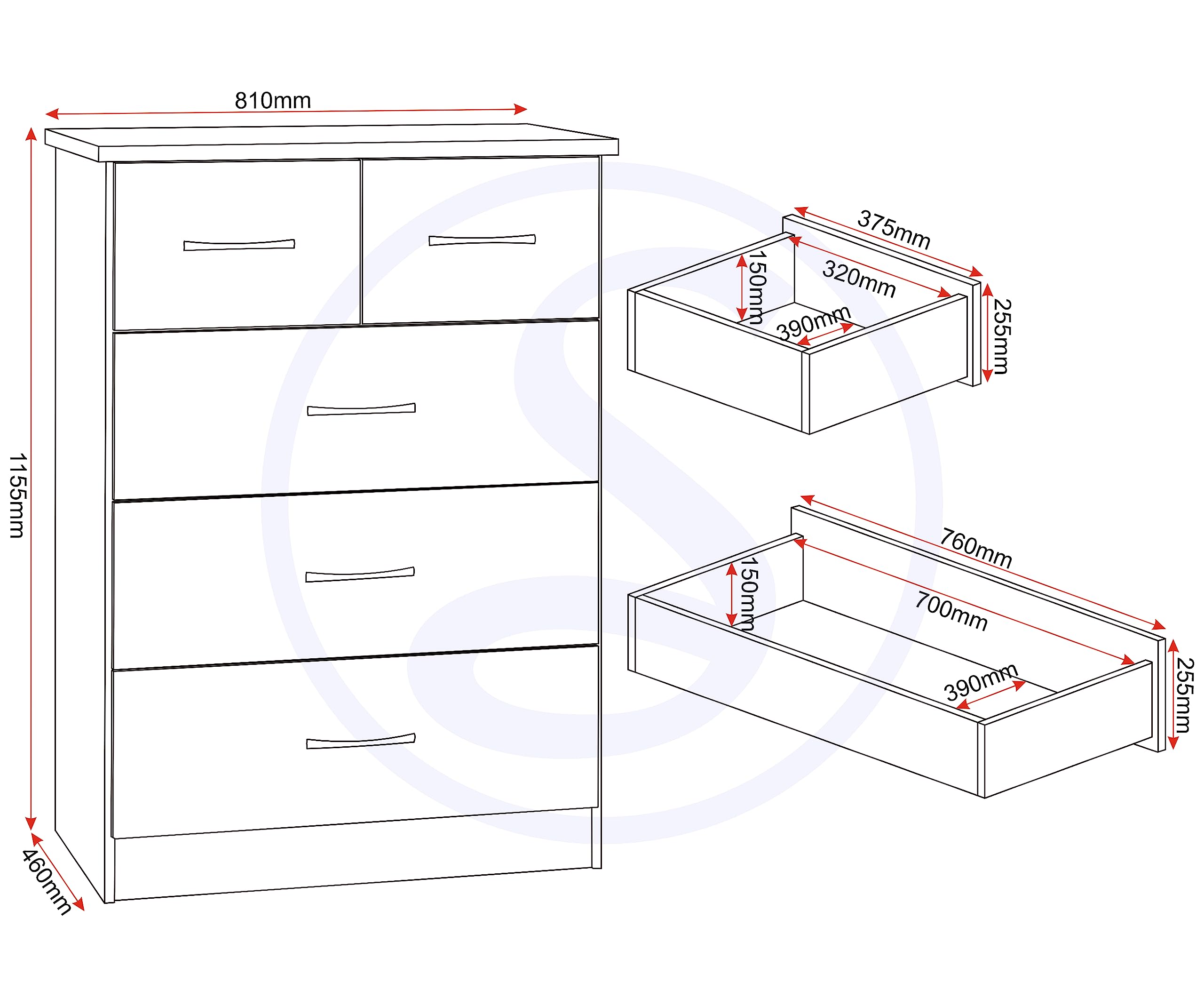 Seconique Portland 3+2 Drawer Chest