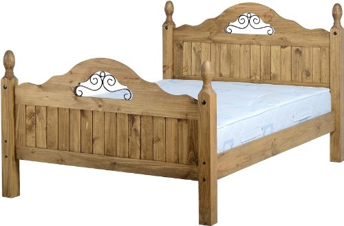 Corona Scroll 4'6 Double Bed Frame Solid Pine Distressed Waxed Finish