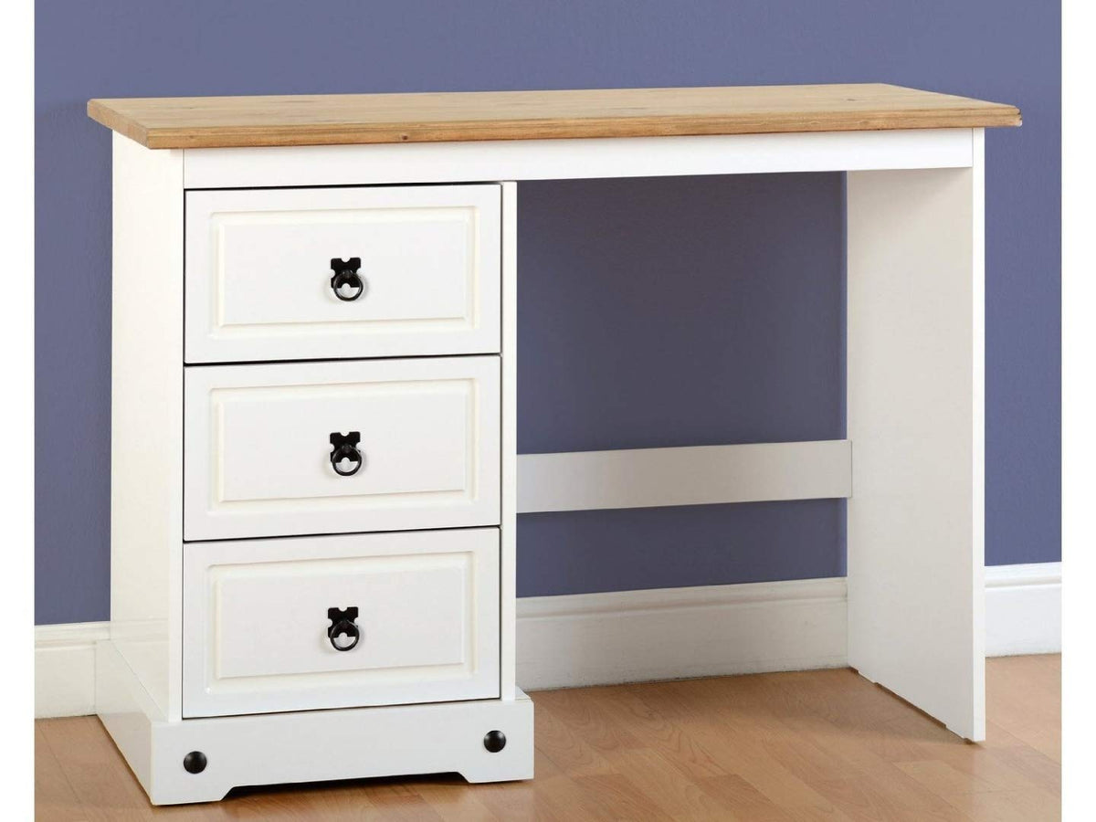 Seconique Corona 3 Drawer Dressing Table in White/Distressed Waxed Pine