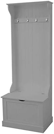 Furniture 321 Coat Stand with Shoe Storage - Grey Hallway Unit with 4 Double Hooks & Storage Bench - Hall Tree Organiser for Entryway with Seat - Freestanding Coat Rack