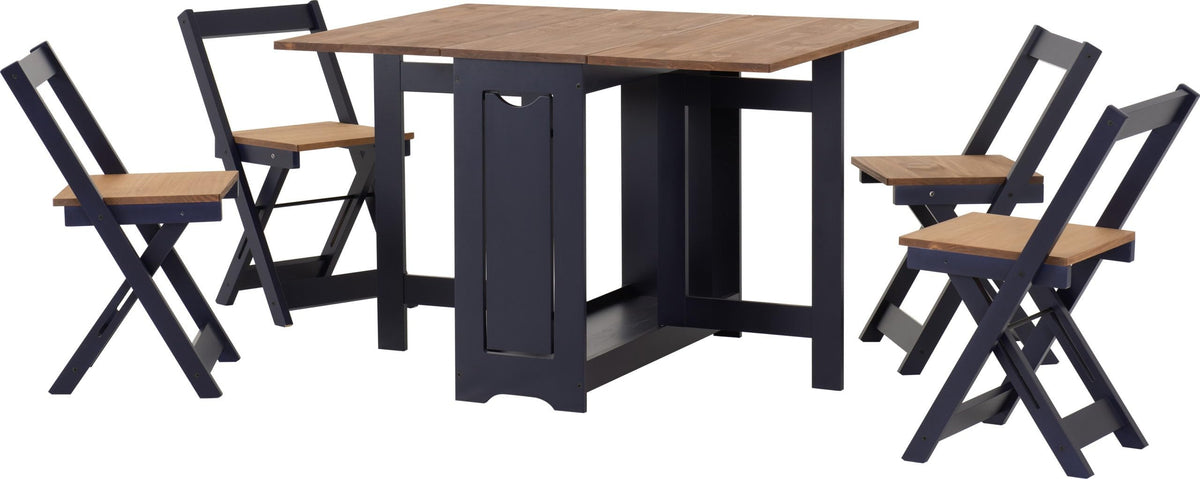 Furniture 321 Space-Saving Santos Folding Drop-Leaf Butterfly Dining Set with 4 Foldaway Chairs