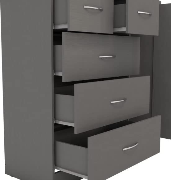 Kelsey Stores Nevada 5 Drawer 1 Door Low Wardrobe Chest With Metal Hanging And Metal Handles