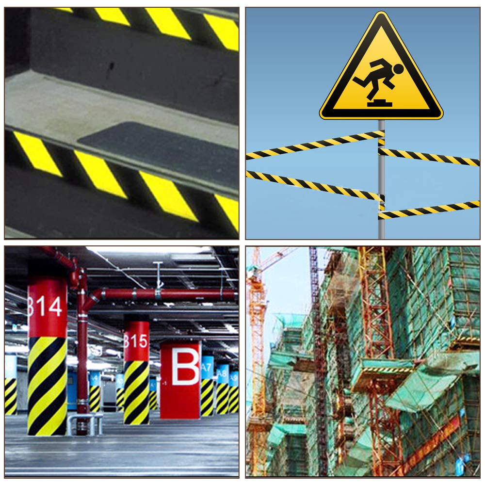 2 Rolls Caution Tape Black and Yellow, Strong Self Adhesive Floor Marking Caution Tape, Safety Social Distancing Barrier Tape, 48mmx33m