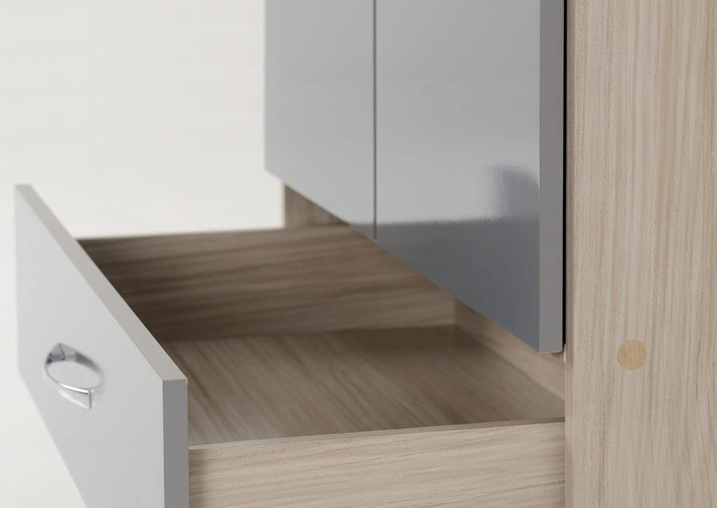 Furnisho Nevada 2 Door 1 Drawer Wardrobe Grey Gloss/Light Oak Effect Veneer