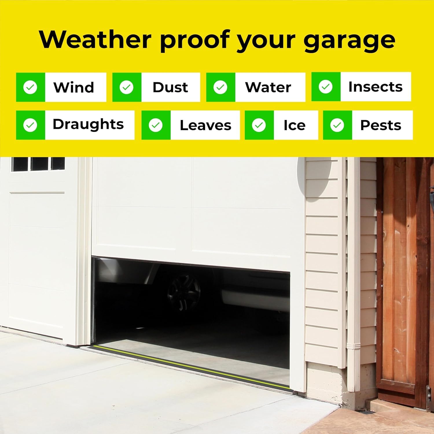 FDD4U Garage Door Floor Threshold Weather Seal - 8 Foot, Heavy Duty, Garage Door Draught Excluder w/Yellow Stripe - Perfect Airtight Weather Seal - External Door Threshold Strip (18mm H x 85mm W)