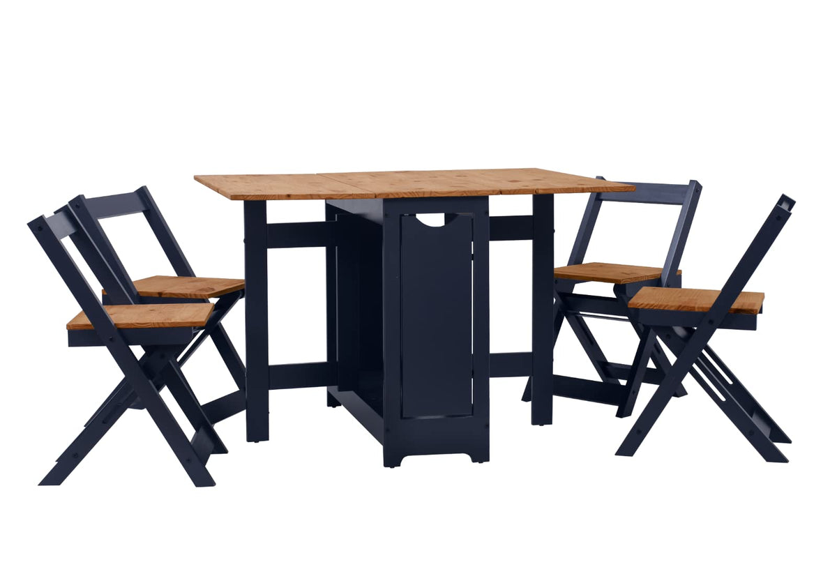 Drop Leaf Dining Table 4 Chairs Extendable Extending Wooden Furniture Small Space Saving Breakfast Pine Top Folding Away Fold Out Kitchen Stools Farmhouse Kitchen Butterfly Dining Set Pine & Blue