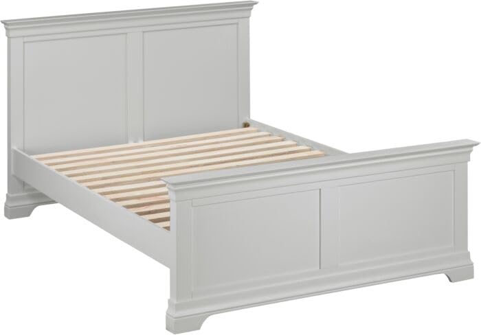Furniture 321 Bordeaux Double Bed Frame with High Foot End, Pebble Grey Matt Painted Hardwood, 4ft 6in, W152 x D208 x H105cm, 13 Pine Slats Included, 300kg Weight Capacity