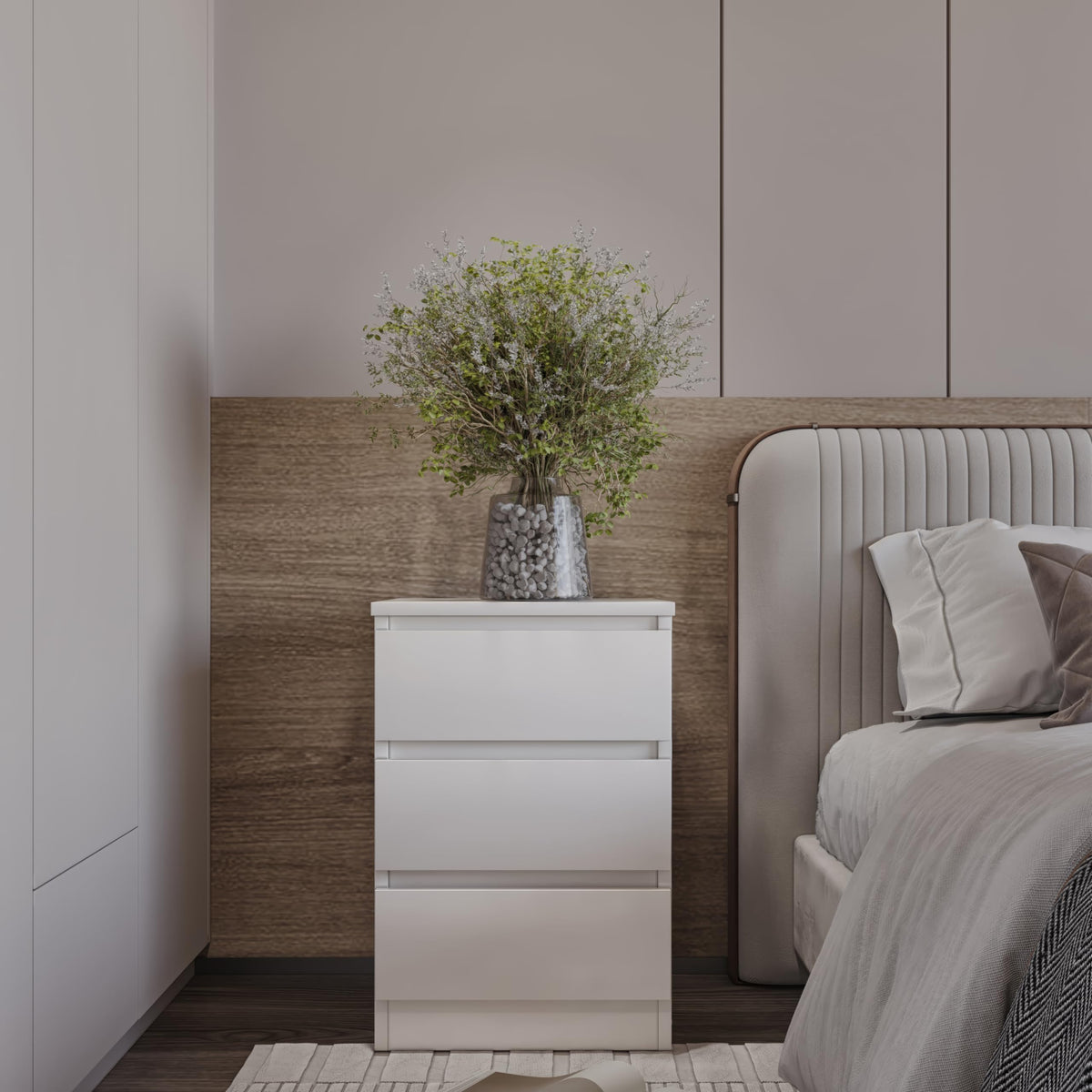 Seconique Malvern 3 Drawer Bedside in White