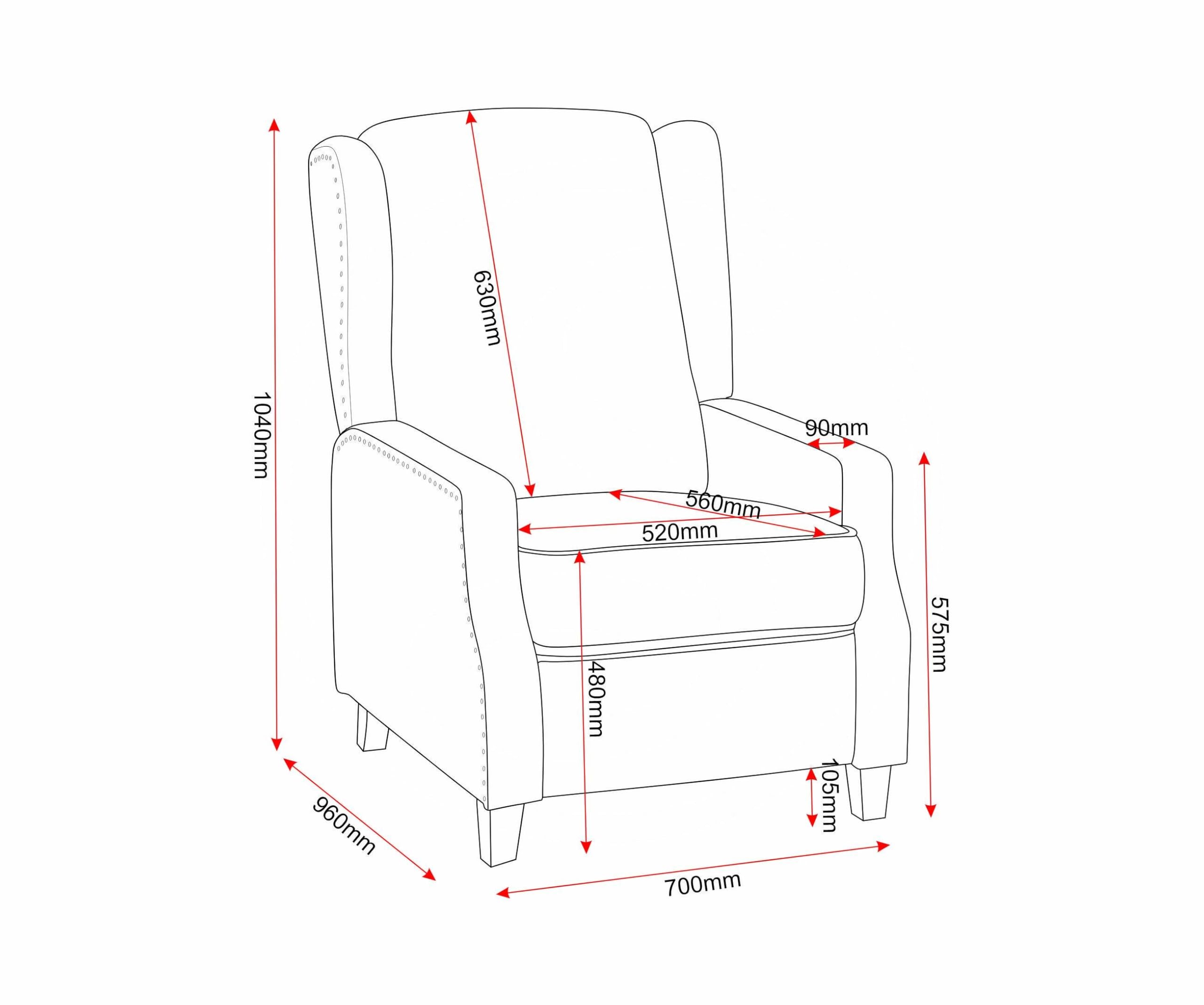 Furniture 321 Kensington Recliner Chair, Red Tartan Fabric, High Backrest, 70x93x103cm