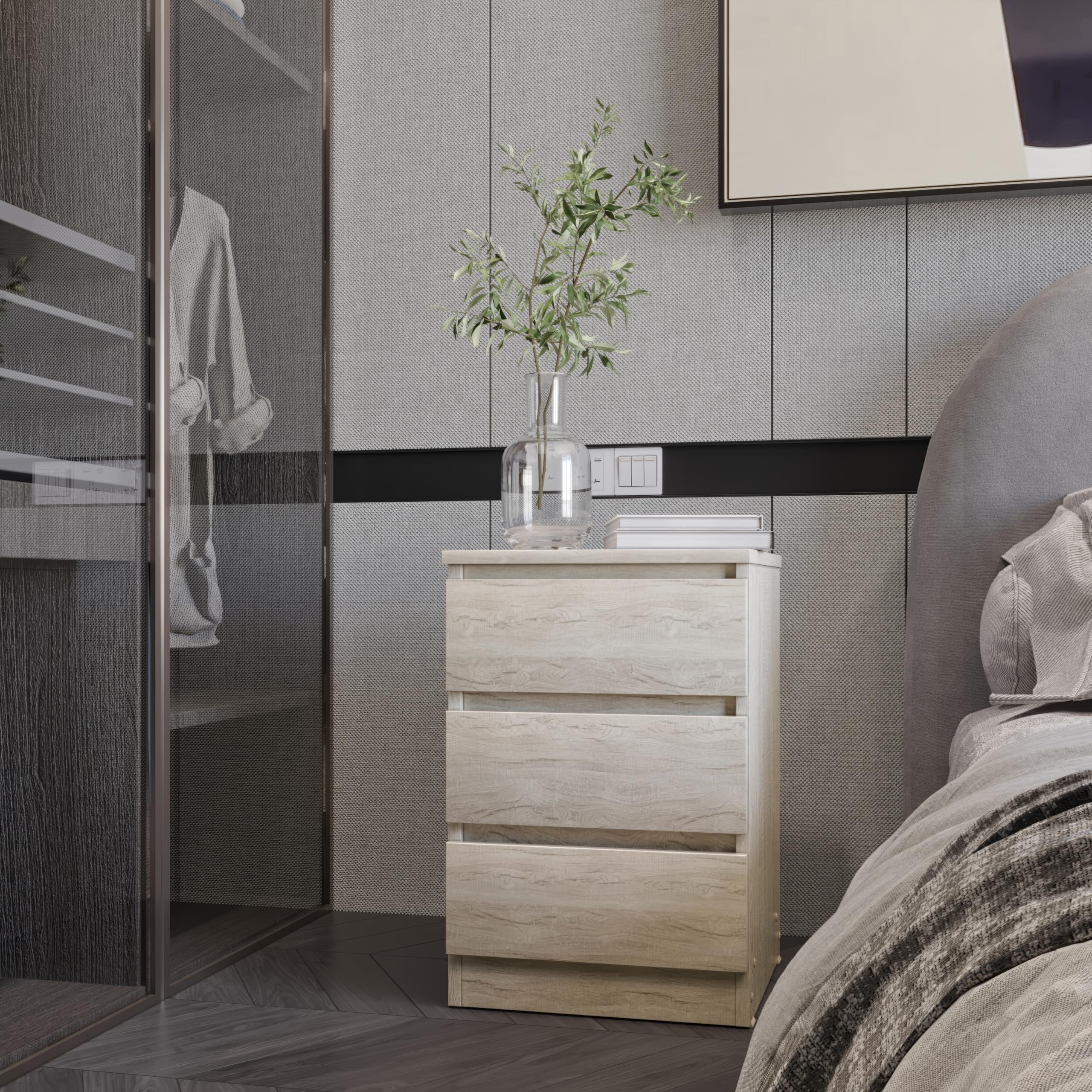 Seconique Malvern 3 Drawer Bedside in Urban Snow