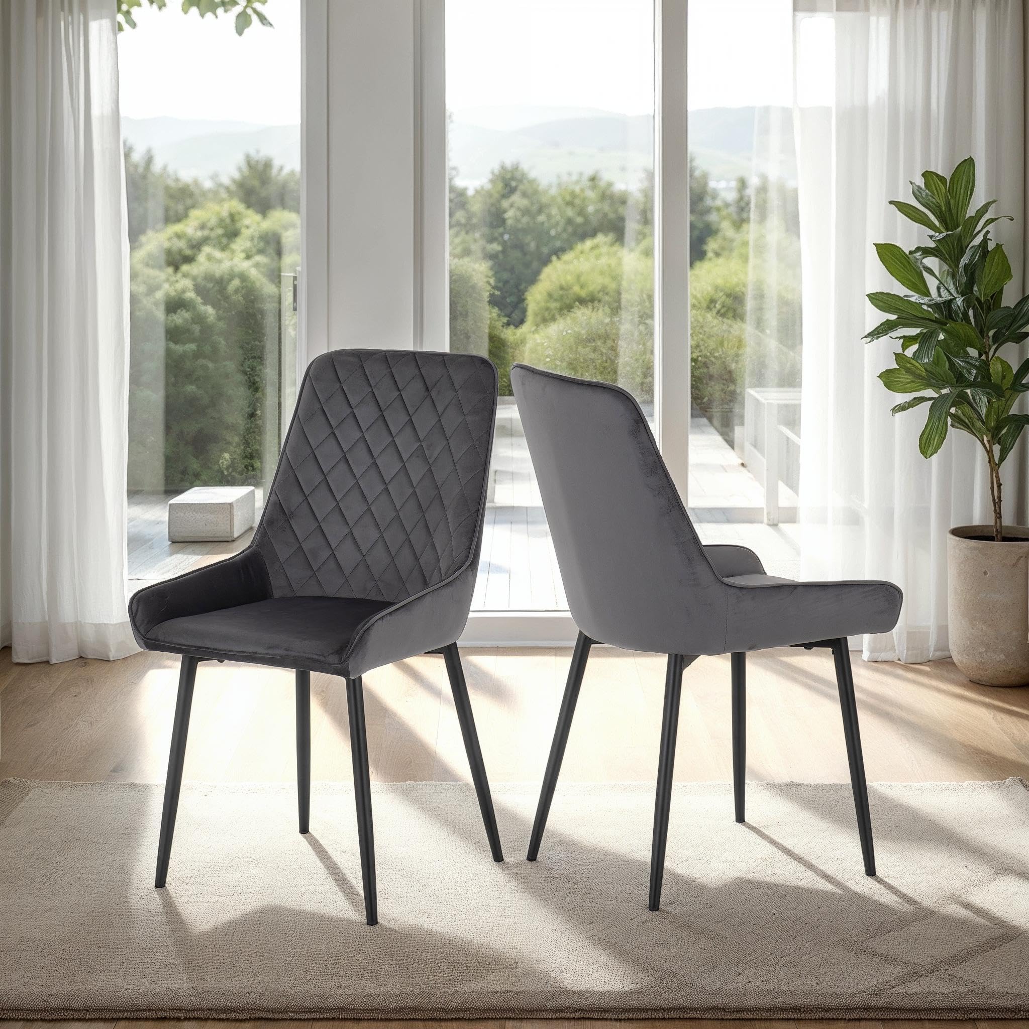 Seconique Avery Dining Chair Set of 2 in Grey Velvet