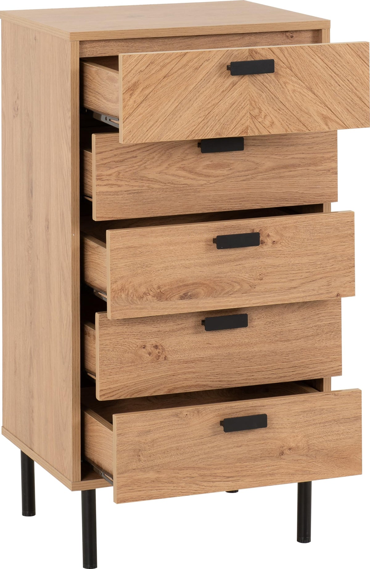 Seconique 5 Drawer Chest, Engineered Wood, Medium Oak Effect, W 485mm x D 400mm x H 935mm
