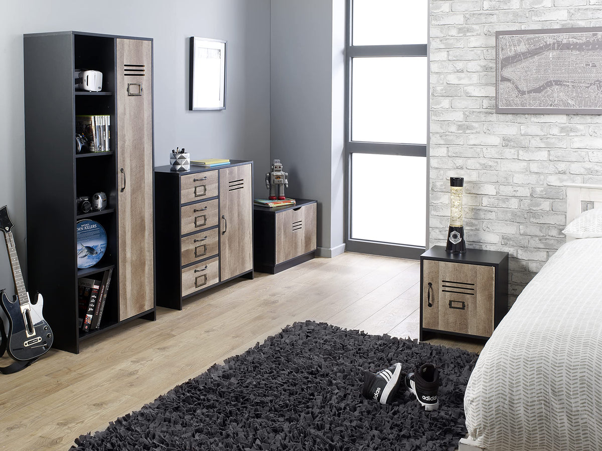 House & Homestyle Cambridge Black & Wood Effect 3 Drawer Office Desk - Retro Locker Design