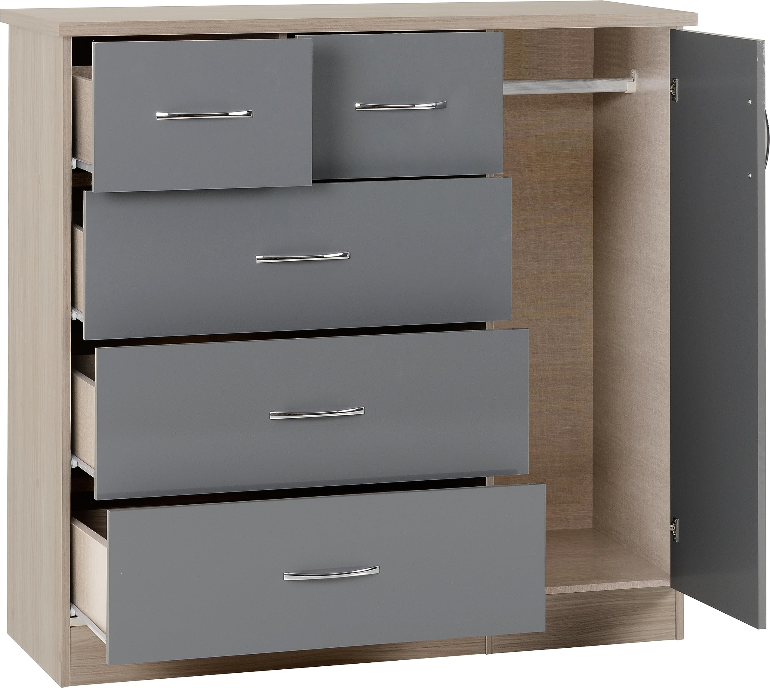 Seconique Nevada 5 Drawer Low Wardrobe, Engineered Wood