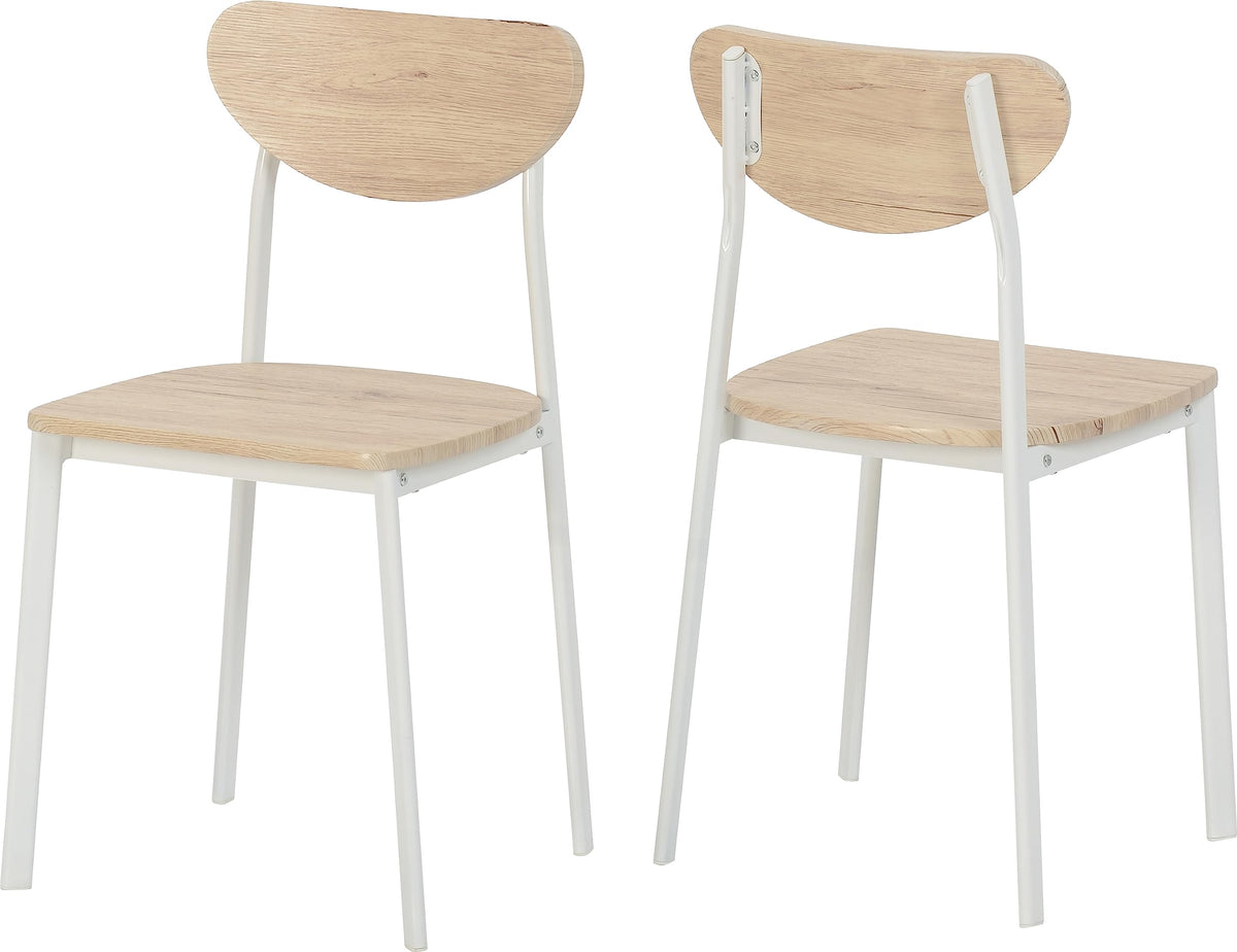 Seconique Riley Large Dining Set with 4 Dining Chairs in White/Light Oak Effect Veneer