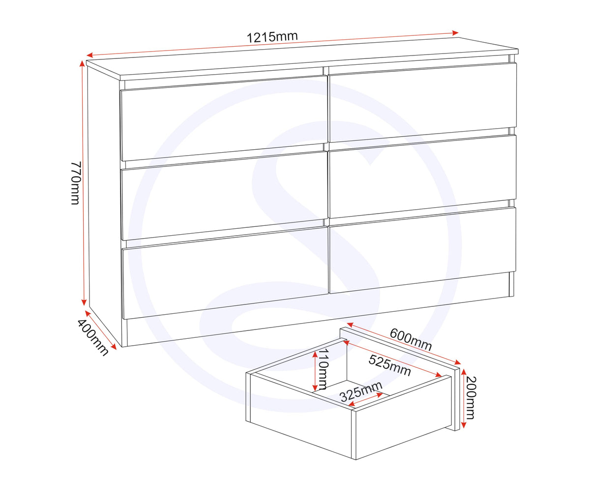 Seconique Malvern 6 Drawer Chest in Grey