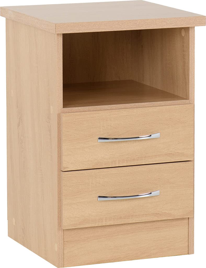 A T Seconique Nevada 2 Drawer 1 Shelf Bedside Cabinet/Table/Chest in Sonoma Oak Effect