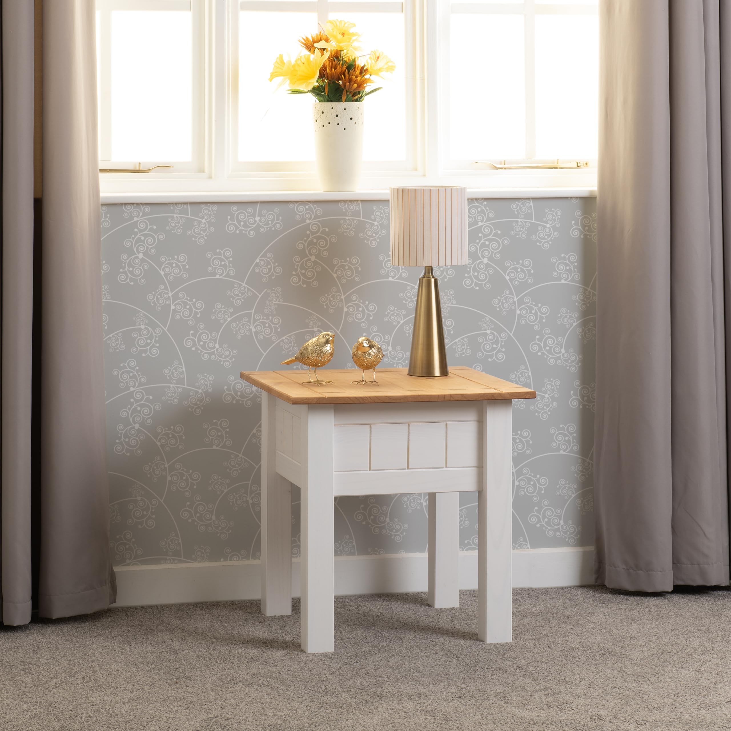 Seconique Lamp Table, Engineered Wood, White/Natural Wax, W 505mm x D 505mm x H 525mm