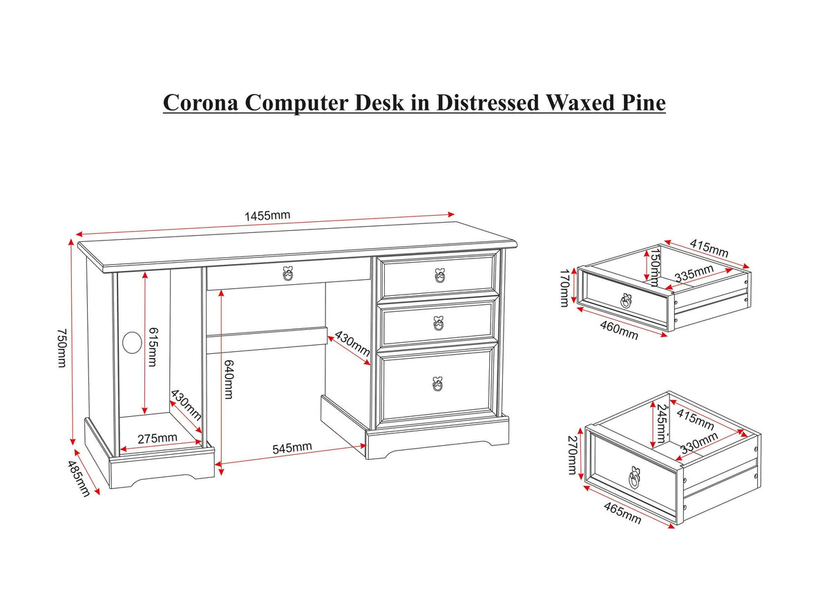 Corona Distressed Waxed Pine Computer Desk Distressed Waxed Pine Finish