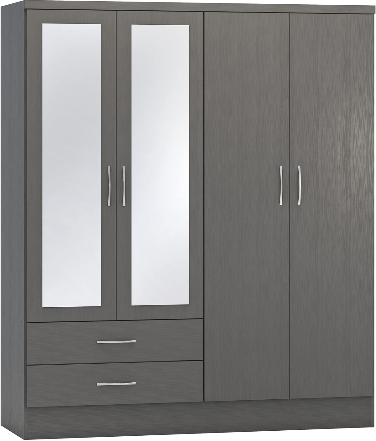 Seconique Nevada 4 Door 2 Drawer Mirrored Wardrobe in 3D Effect Grey