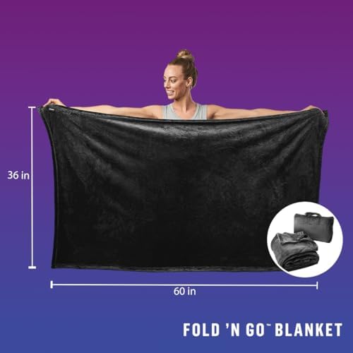 Cabeau Fold ‘n Go Travel and Throw Blanket Plus Compact Case - for Home and Travel - Doubles as Lumbar Pillow and Neck Support Pillow - French Microfiber Comfort