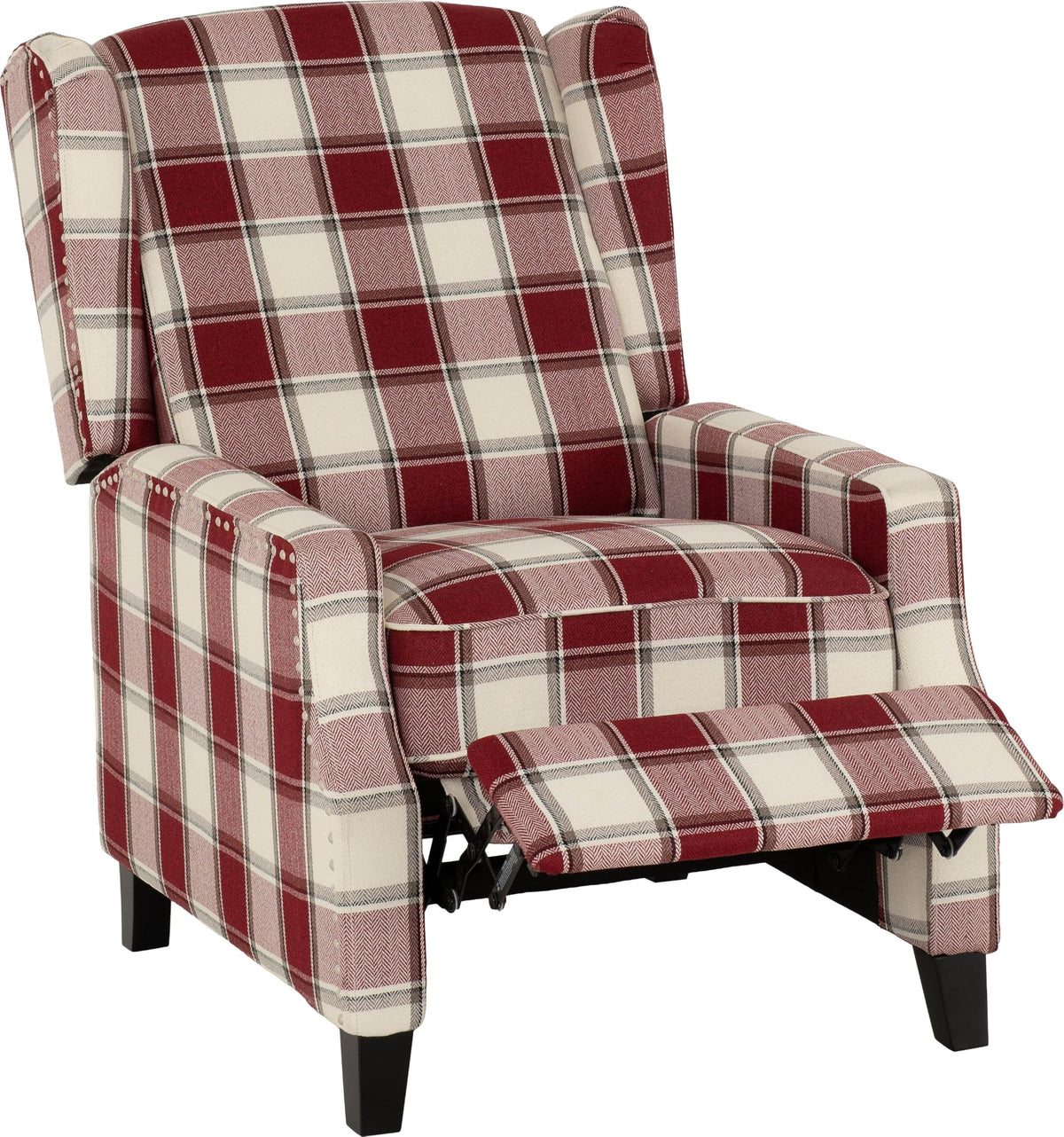 Furniture 321 Kensington Recliner Chair, Red Tartan Fabric, High Backrest, 70x93x103cm
