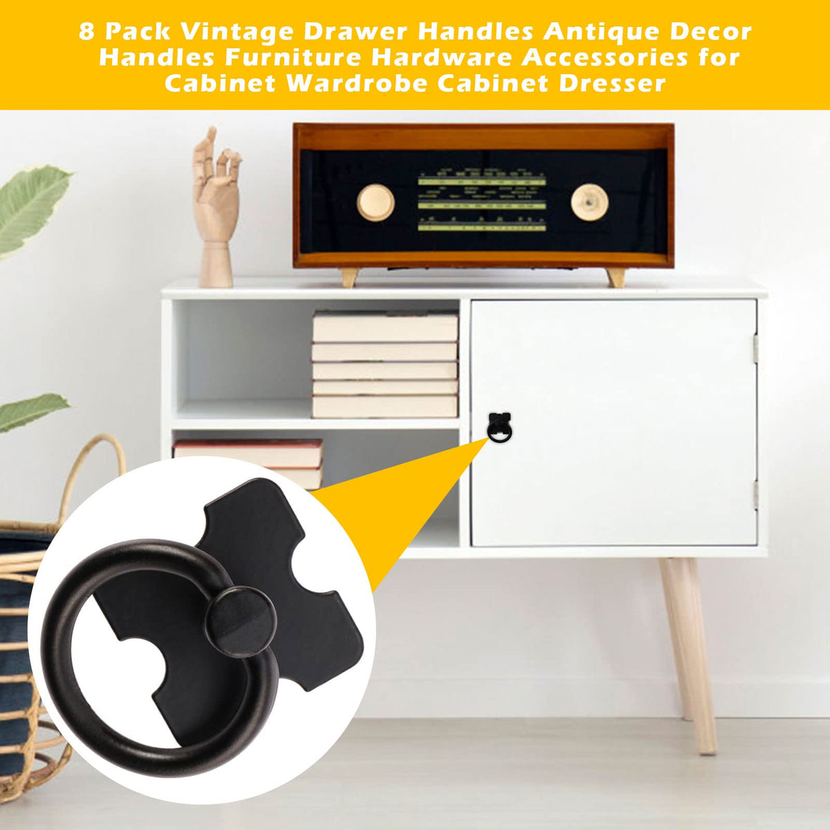 LQKYWNA 8 PCS Black Drawer Handles, Vintage Drawer Knobs Pulls Handles with Mounting Screws, Black Knobs for Cupboards