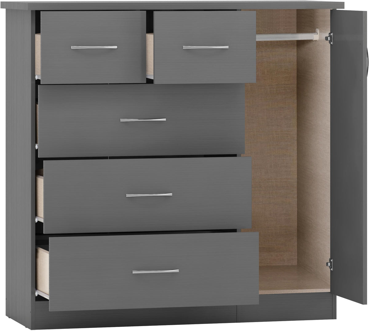 Seconique Nevada 5 Drawer Low Wardrobe, Engineered Wood