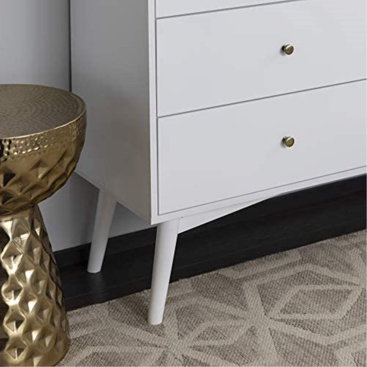Walker Edison WE Furniture Mid-Century TV Stand, 3 Drawer Storage Cabinet Hall Table Furniture, White