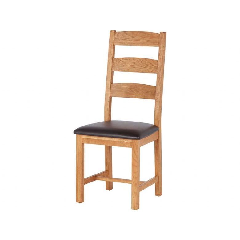 Furniture 321 Pair of Oak Slatted Back Chairs with PU Seats/Solid Wood Dining Chairs