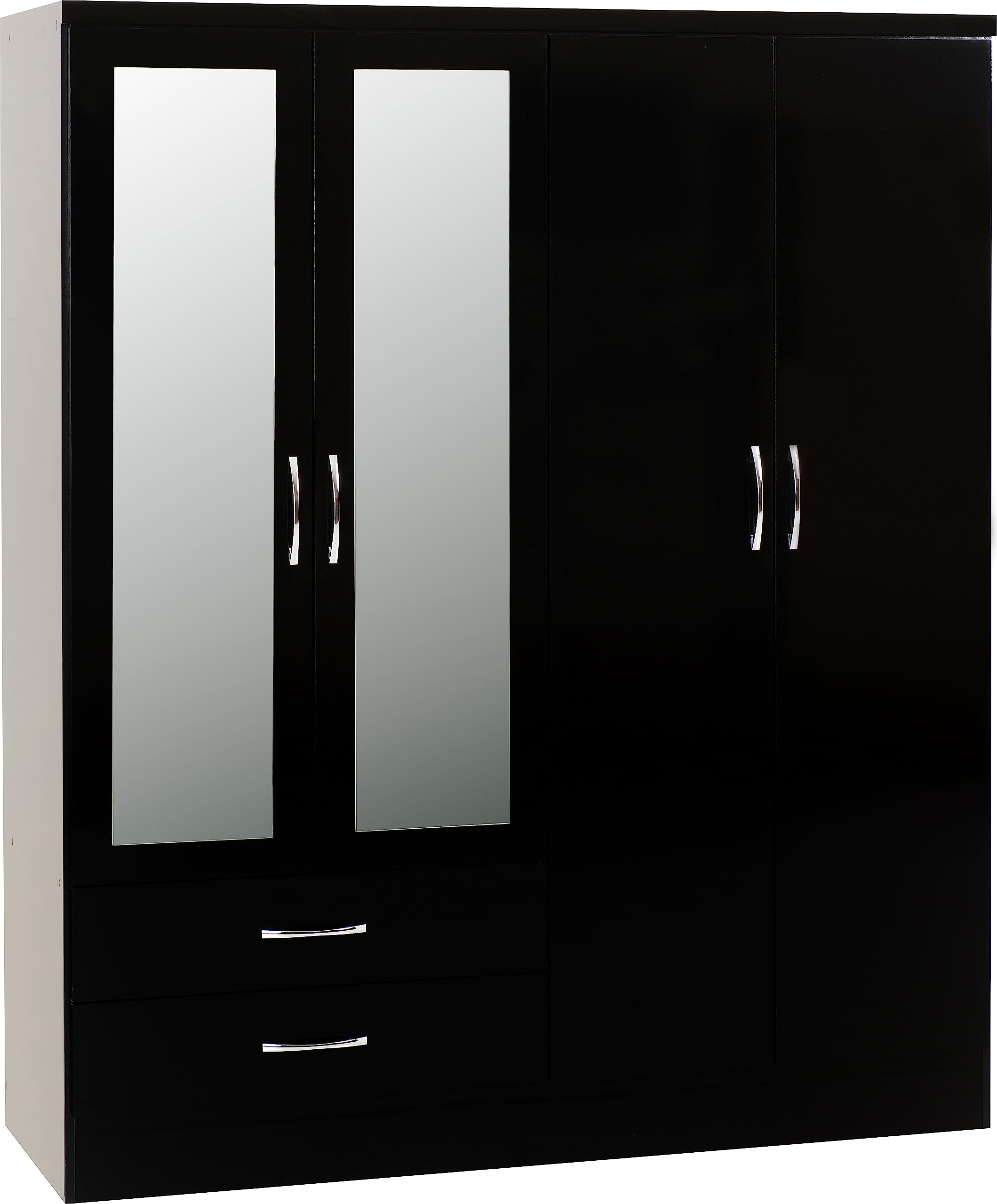 Seconique Nevada 4 Door 2 Drawer Mirrored Wardrobe in 3D Effect Grey
