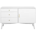 Walker Edison WE Furniture Mid-Century TV Stand, 3 Drawer Storage Cabinet Hall Table Furniture, White