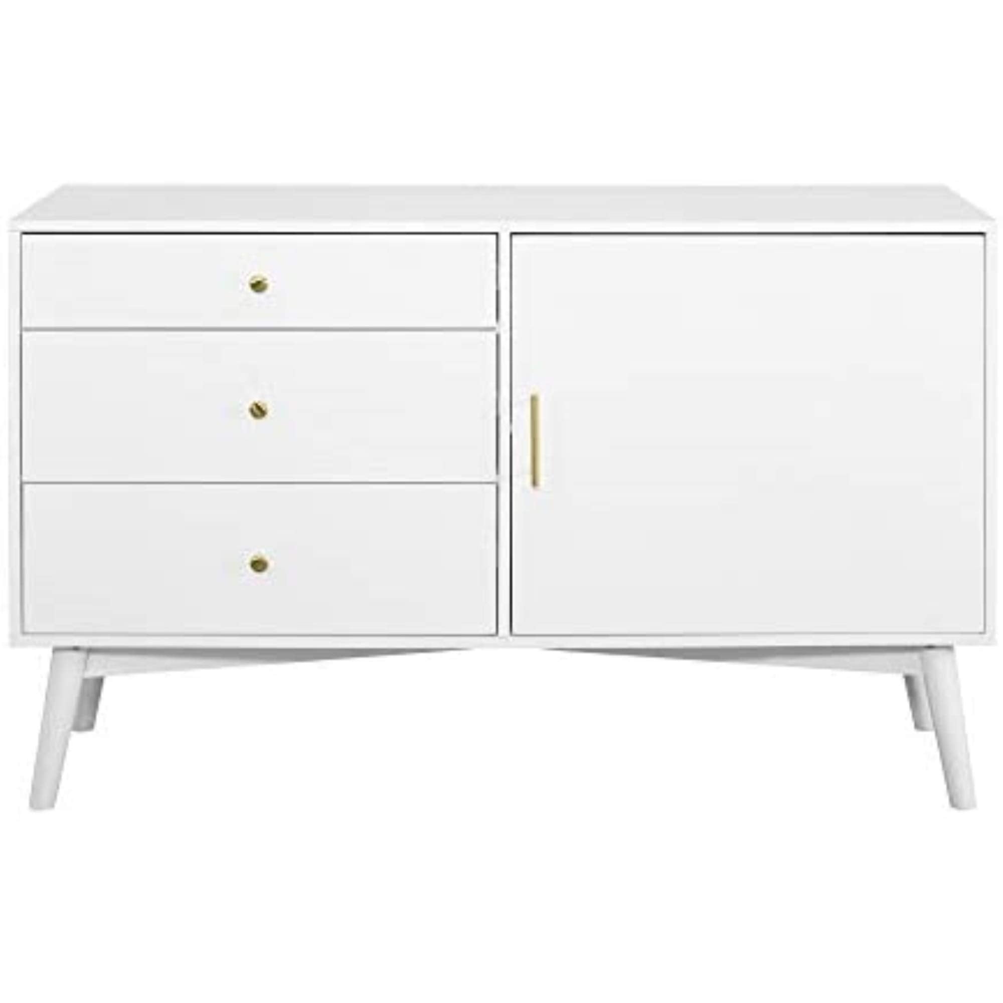 Walker Edison WE Furniture Mid-Century TV Stand, 3 Drawer Storage Cabinet Hall Table Furniture, White