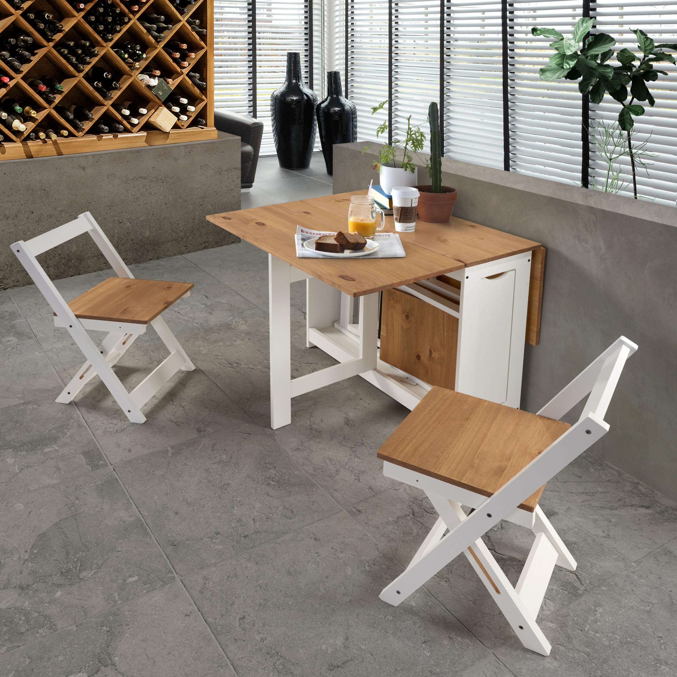 Furniture 321 Santos Butterfly Folding Dining Set Distressed Waxed Pine
