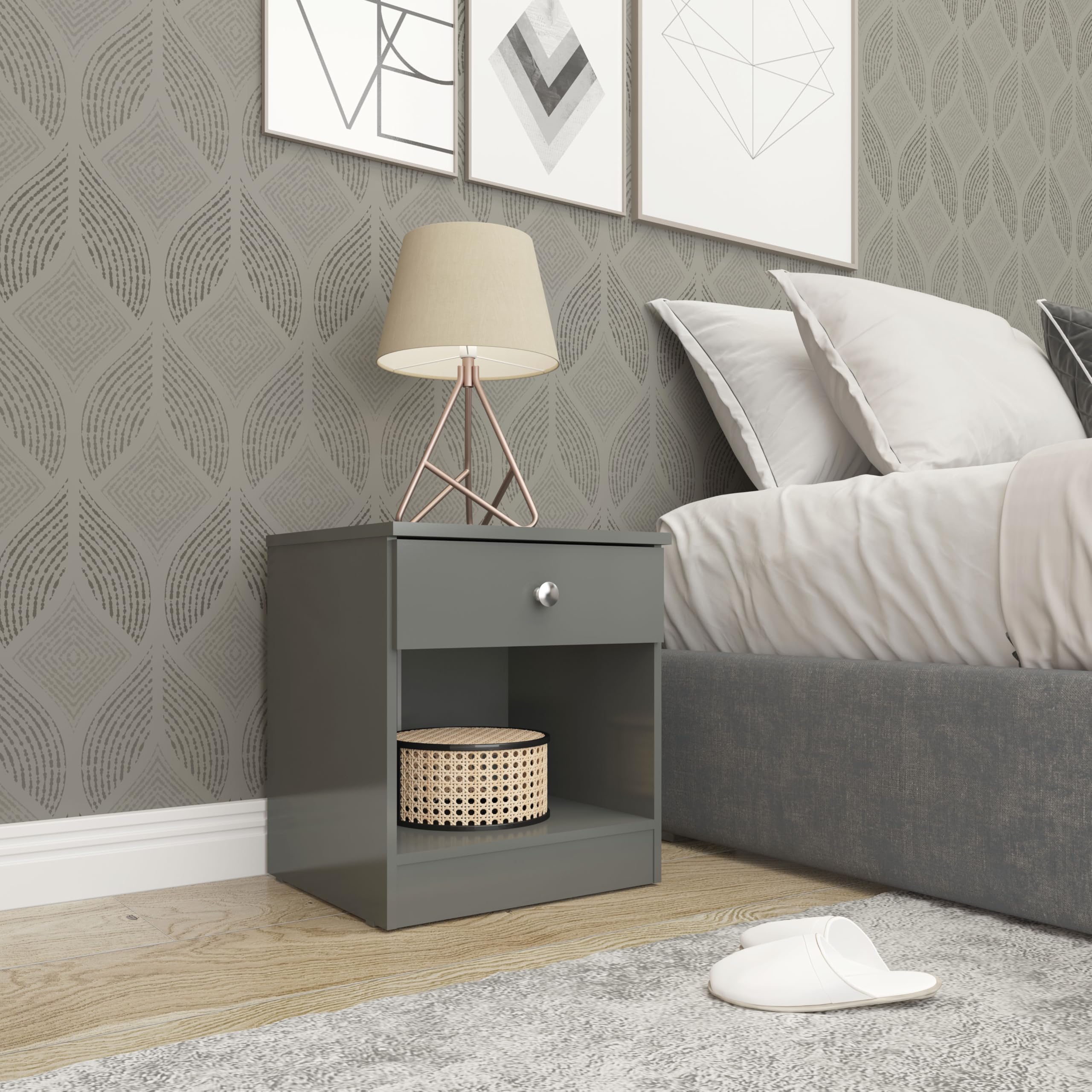 Seconique Denver Bedside in Grey Gloss