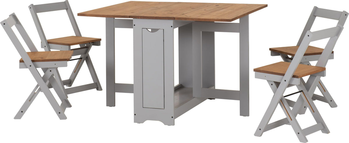 Furniture 321 Santos Folding Drop Leaf Butterfly Dining Set 4 Chairs In Grey and Pine