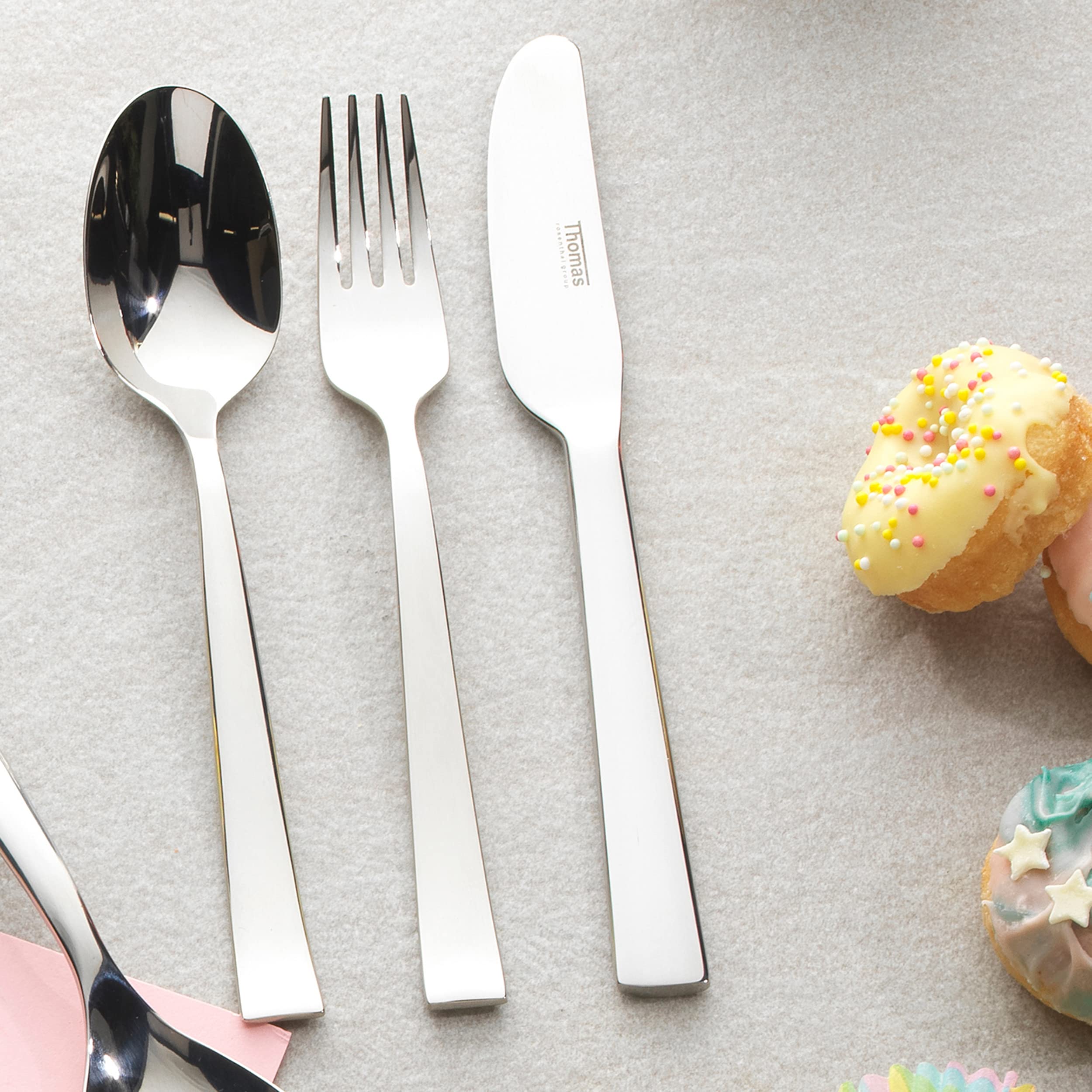 Thomas P501345 Children's Cutlery - 3-Pcs 18/10 Stainless Steel Kids Flatware Set With Knife/Fork/Spoon, Lightweight Toddler Silverware, Healthy, Mirror Polished, Smooth Edges, Easy Grip Handles