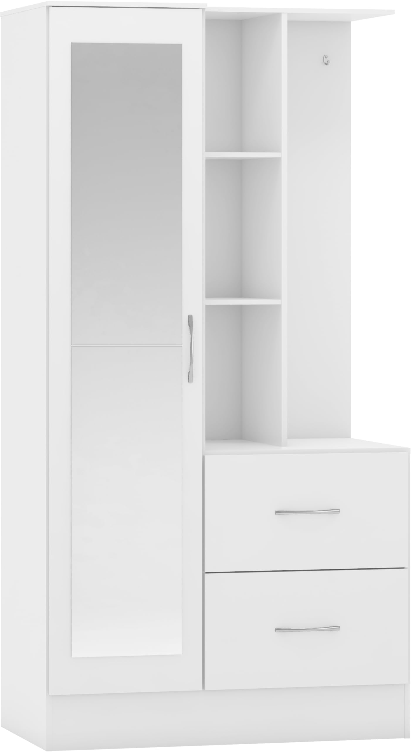 Seconique Nevada Mirrored Open Shelf Wardrobe in White Gloss