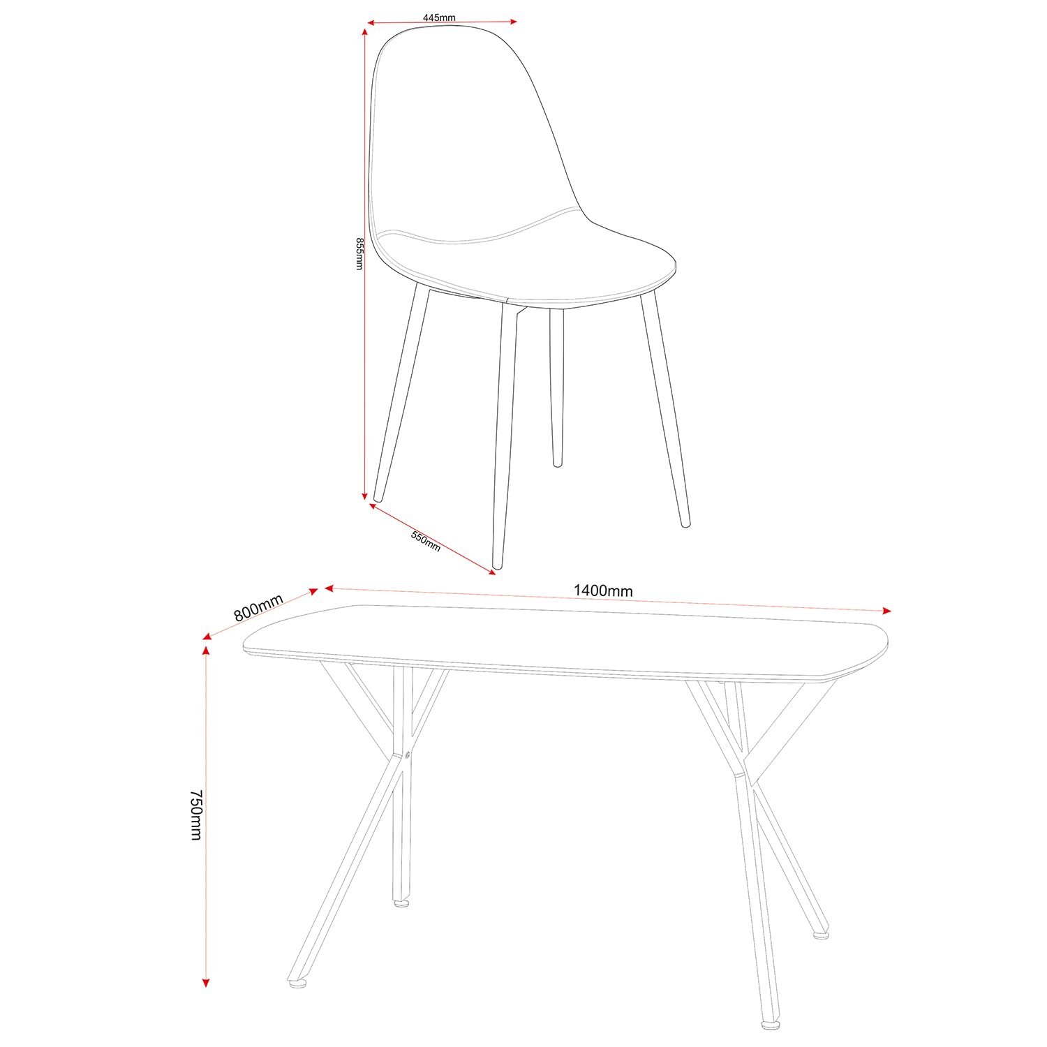 Seconique Athens Dining Set with 4 Dining Chairs in Concrete Effect