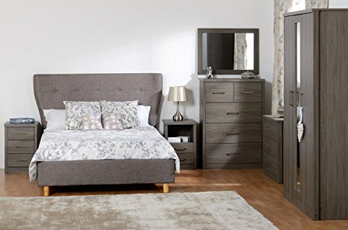 sec Lisbon 2 Drawer 1 Shelf Bedside Cabinet in Light Oak Effect Veneer (Black Wood Grain)