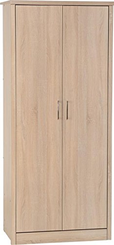 OSFO Lisbon 2 Door Wardrobe - Black Wood Grain Light Oak Effect Available, Black Wood Grain